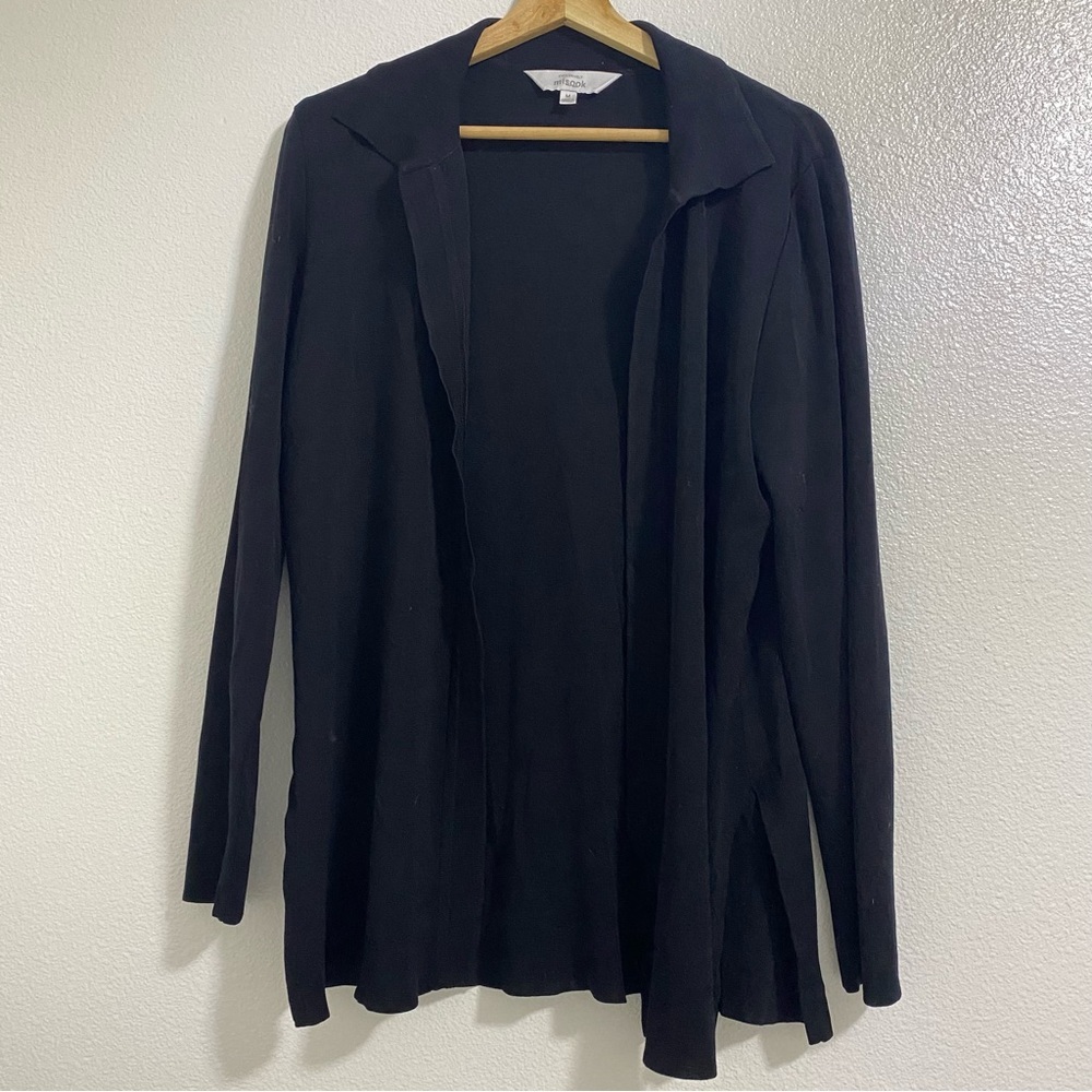 Exclusively Misook Black Open Front Slinky Cardigan Womens Medium